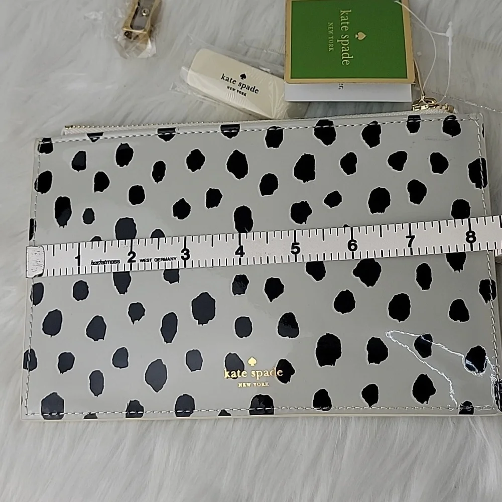 KATE‎ SPADE Ivory Black Spotted Dot Animal Print Preppy Glam Zip Pencil Pouch